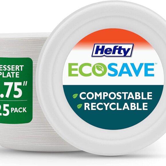 ECOSAVE Compostable Disposable Paper Plates Dessert 6.75", 125 Count, White - Picture 1 of 7